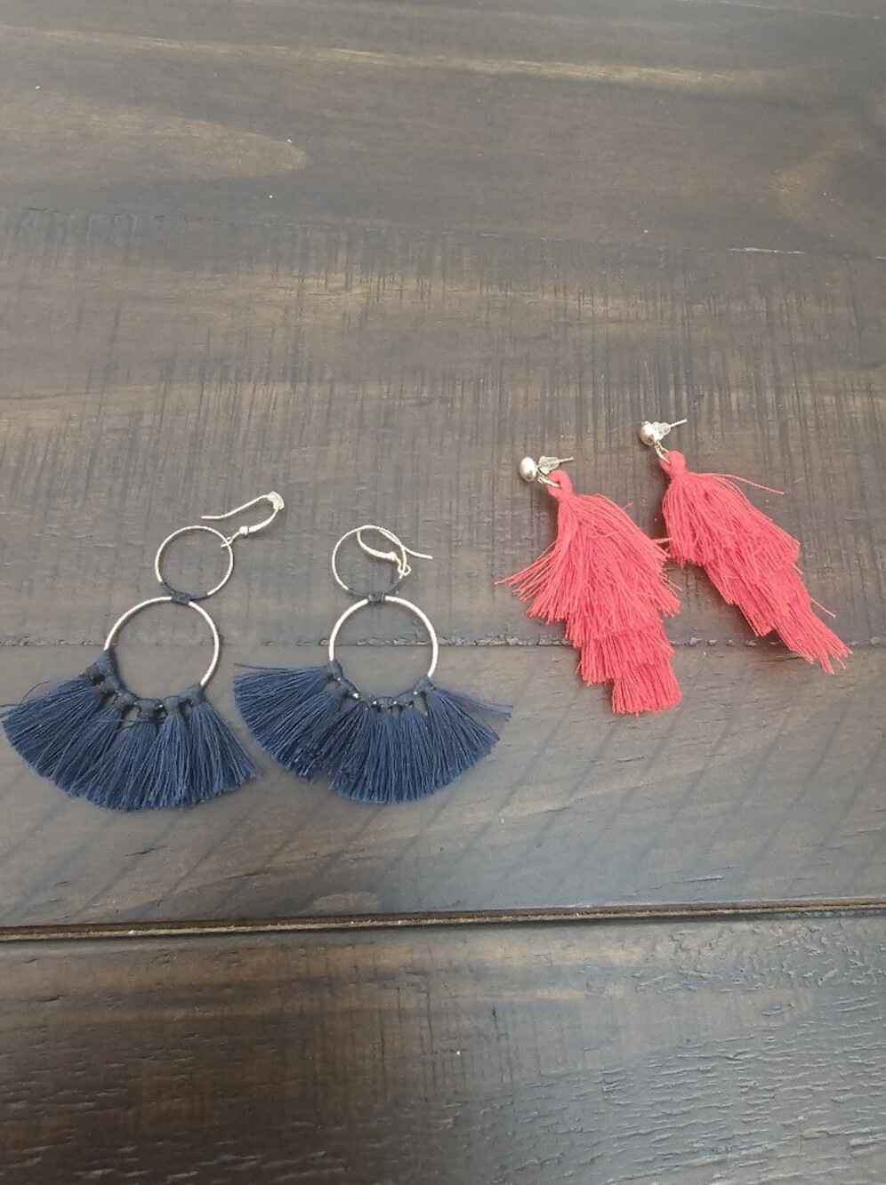 Tassel Fan Hoop Earrings in Navy and Red - Women Jewelry